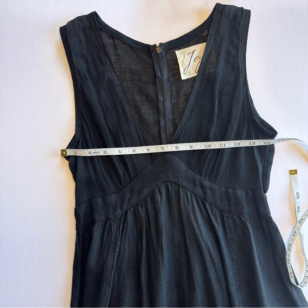 JAGA DTLA Linen Maxi Dress V Neck Full Skirt Size 3 Fitted Bodice - Picture 9 of 14